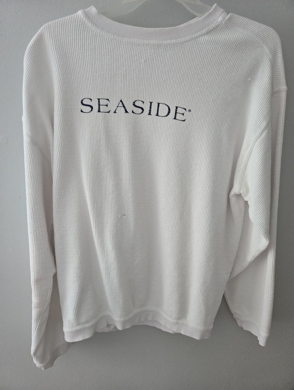 Seaside White Ribbed Crewneck Sweater